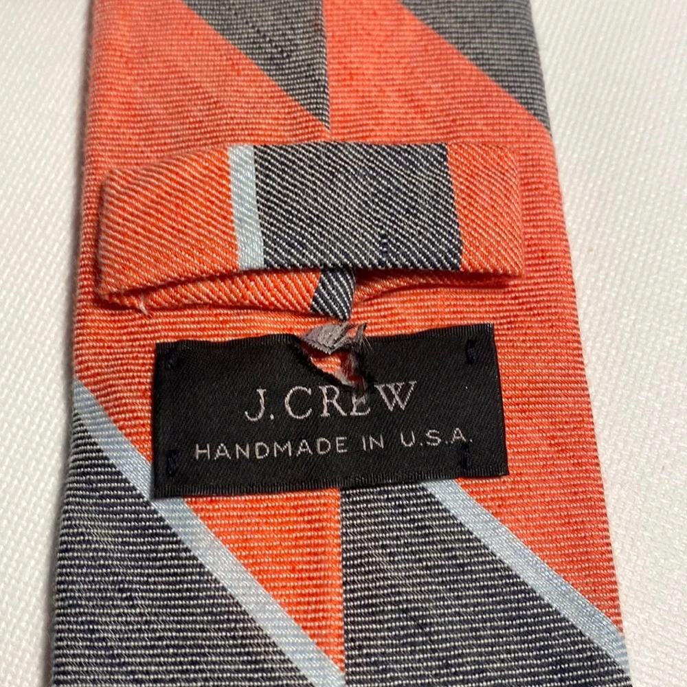 J. Crew Orange and Gray Striped Linen/Cotton Tie